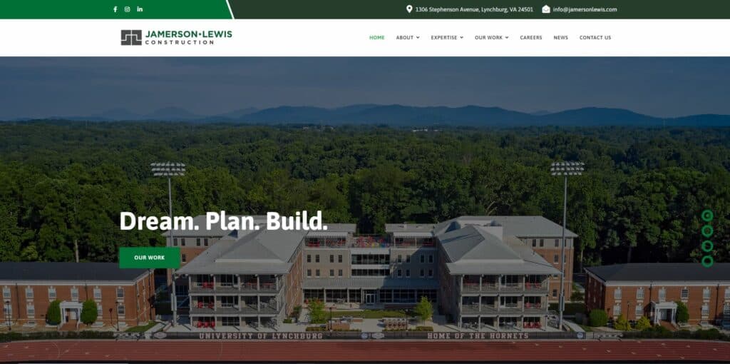 Image of the Jamerson-Lewis Construction website homepage.