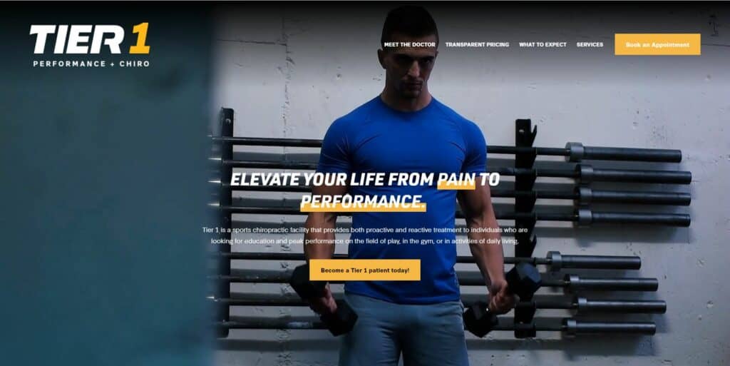 Image of the Tier 1 Performance & Chiro websites homepage.