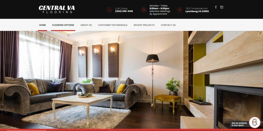 Image of the Central Virginia Flooring website homepage.