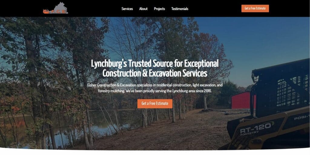 Image of the Fisher Construction & Excavation website homepage.