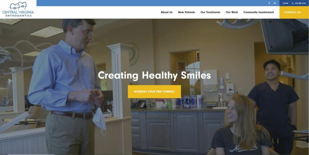 Image of the Central Virginia Orthodontics websites homepage.